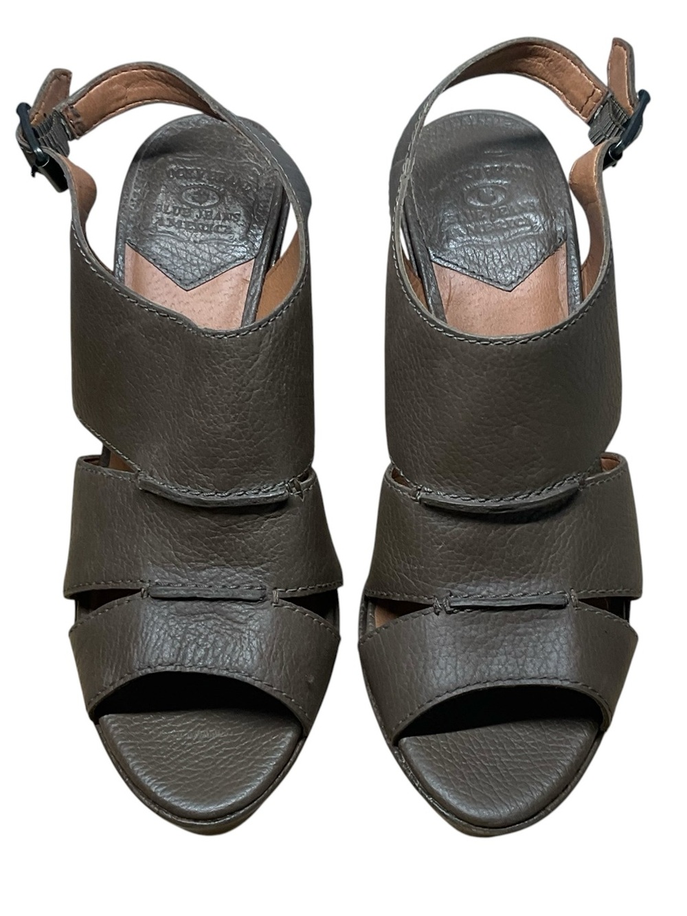 Lucky Brand Brown Leather Perry Sandals Sz. 8 Block Heel Peep Toe Slingback
